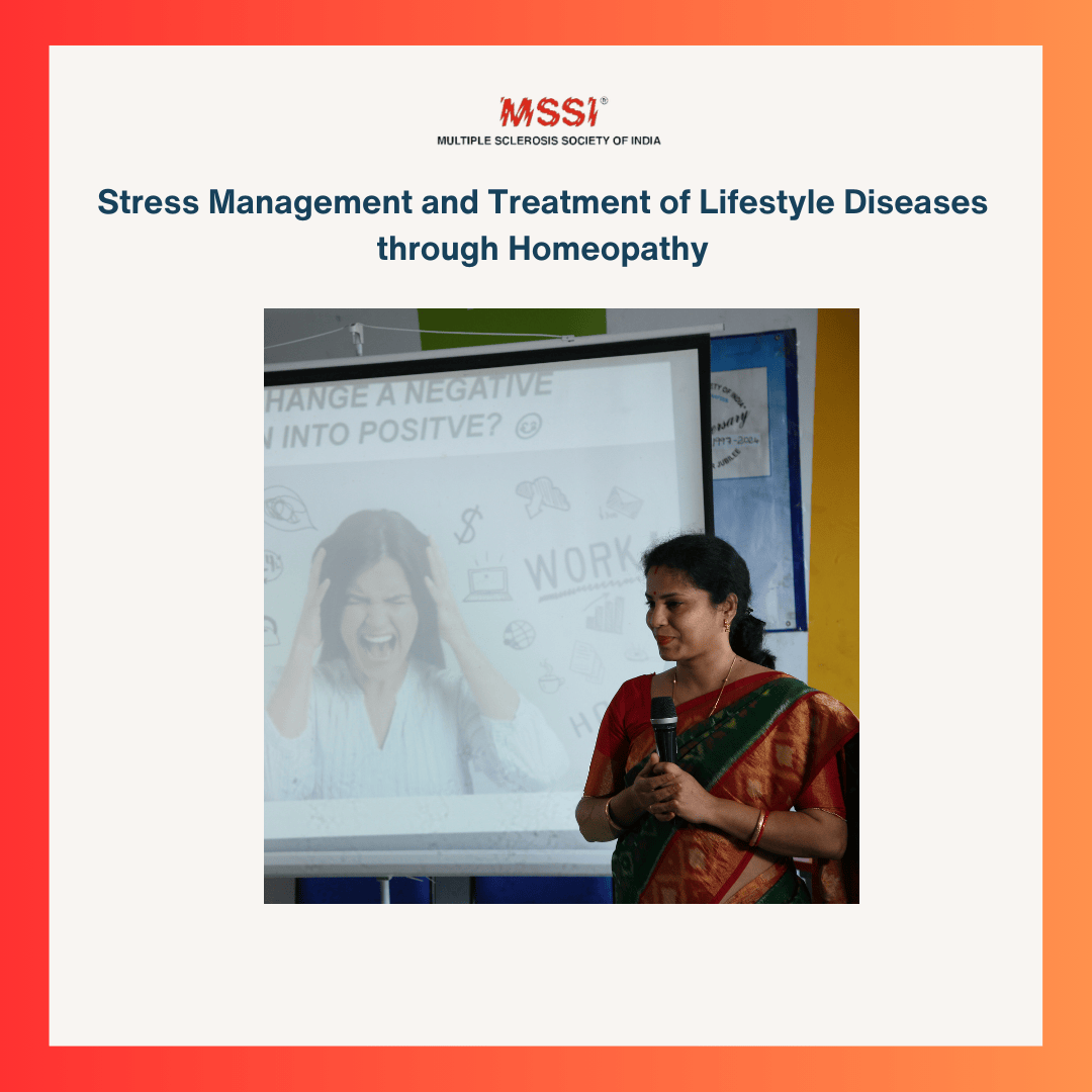 Dr. Subramita Panda presented a PowerPoint on stress management and homeopathic treatment for the benefit of persons with MS.